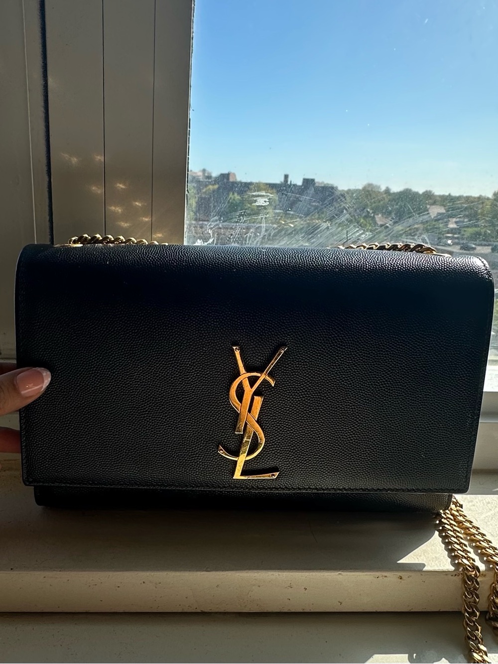 Saint Laurent Kate Medium YSL Monogram Chain Wallet Black Grain Leather Gold - Picture 5 of 7